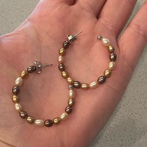 Pearl hoop silver earrings